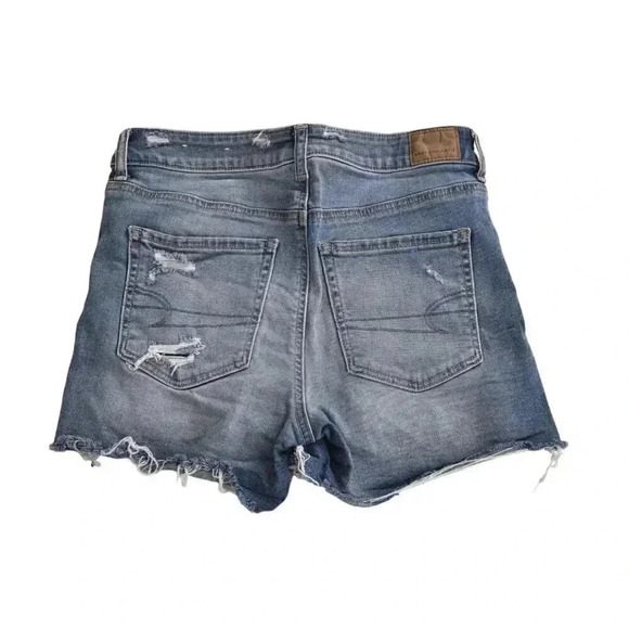 American Eagle Jean Shorts Hi-Rise Shortie Blue Denim Super Stretch Distressed 8 - Picture 3 of 10
